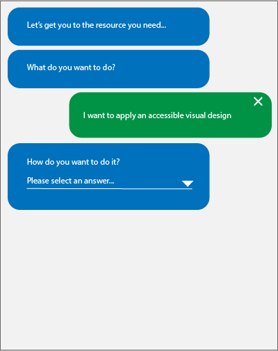 speech bubbles in a message user interface representing a faux conversation controlled by our users' inputs