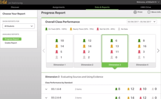 screen grab of HMH Ed reports taken from video