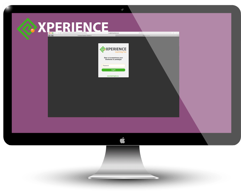 Device screen showing log in screen of Experience Learning Too AxureShare site